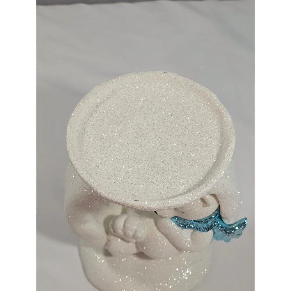Bath & Body Works 2024 POLAR BEAR RING 3 Wick Candle Holder White Glitter *Flaw*